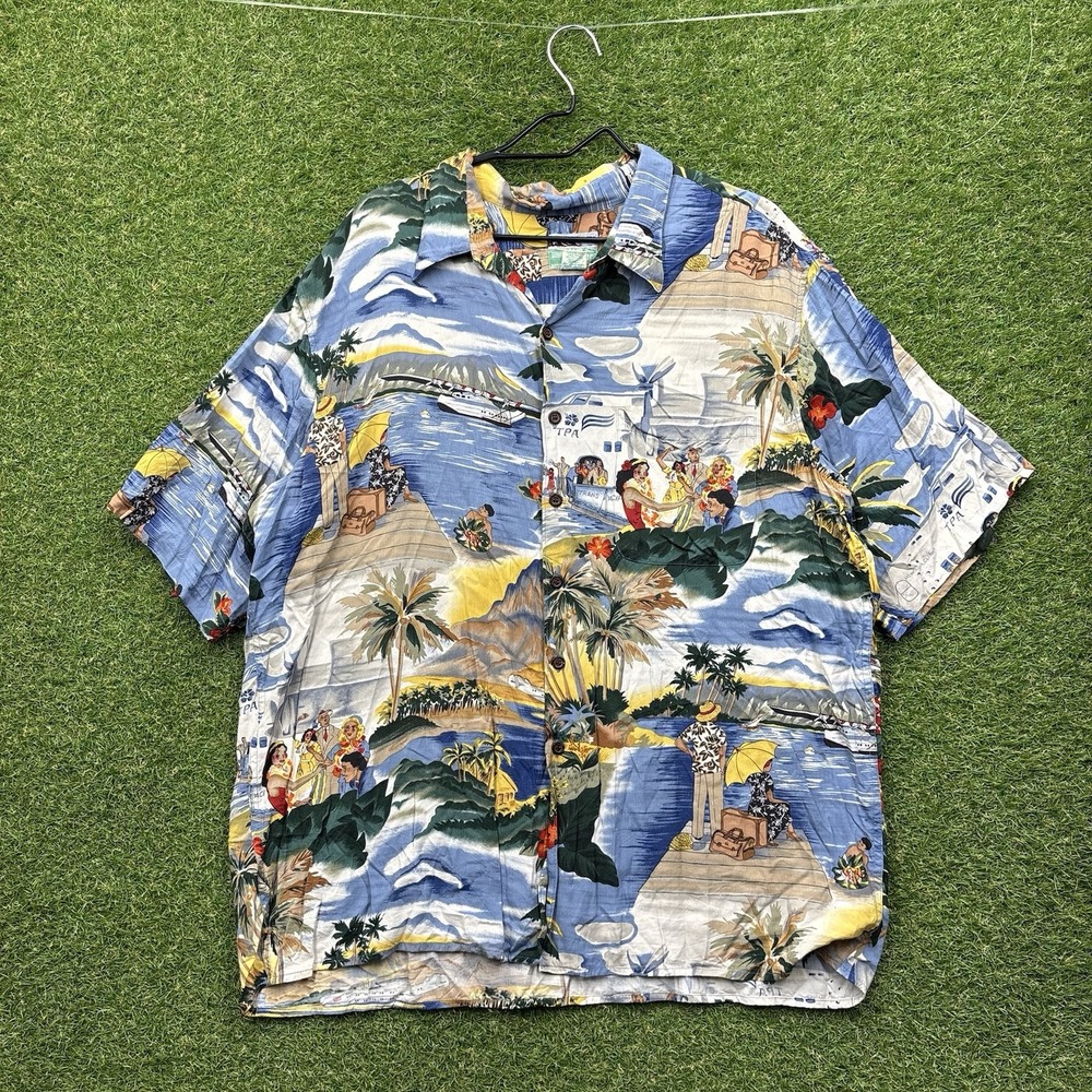 Vintage Reyn Spooner Shirt Mens 2XL Blue Hawaiian Aloha TPA Clipper Honolulu